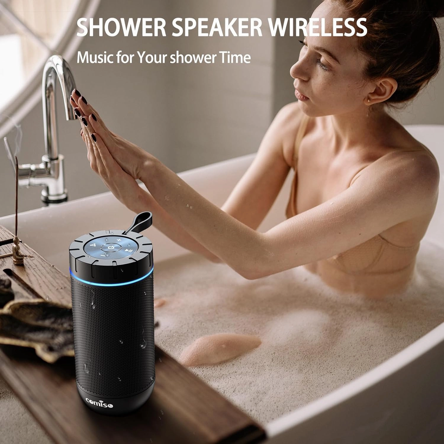 comiso Bluetooth Speaker, IP65 Waterproof Portable Speaker with 360 HD Stereo Sound, Punchy Bass, TWS Pairing, 24H Playtime, Wireless Speakers for Home/Outdoor/Camping/Beach, Gifts for Unisex