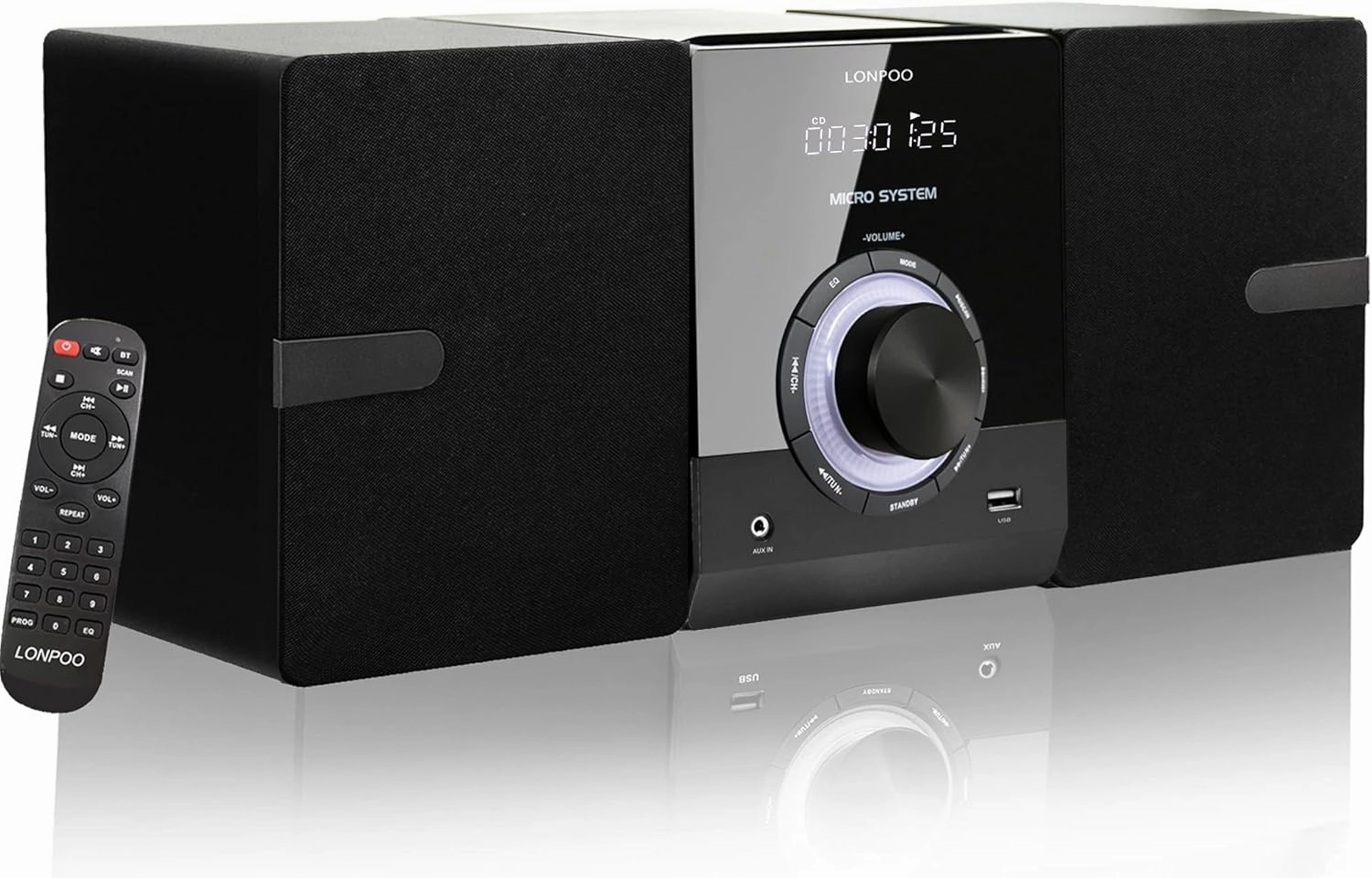 Compact Stereo System for Home, 30W CD Player with Speakers, Bluetooth, FM Radio, Aux-in, USB Playback, Earphone Output Port, DSP-Tech, Crisp-Sound, Remote balanced output player,audiophile player,hi-res digital player,