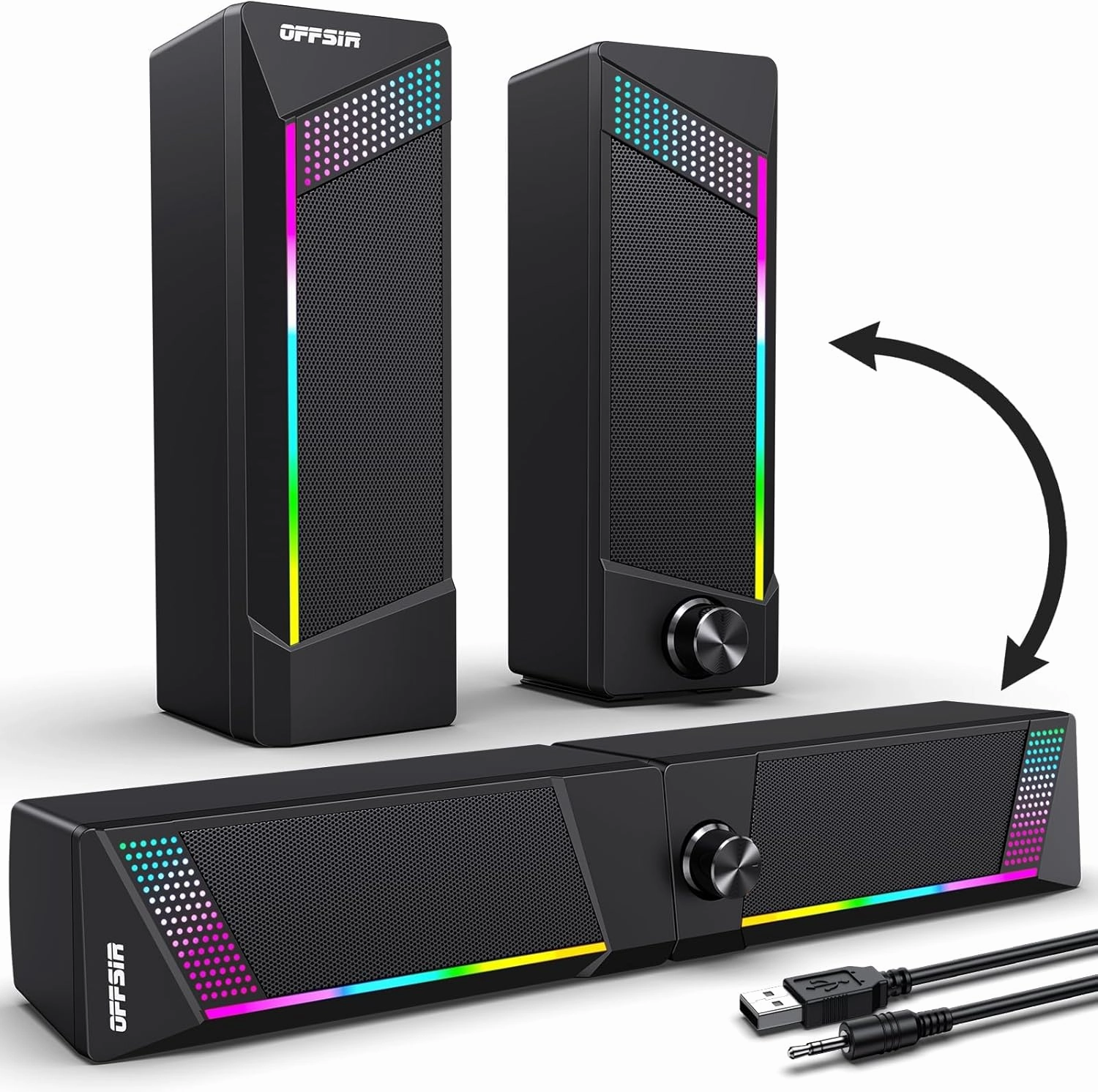 Computer Speakers, PC SoundBar, Gaming Speakers for PC Computer Laptop Desktop, Subwoofer Wired, RGB Speakers, USB Powered 3.5mm AuxPackage Includes Only Two Speaker soundbar,TV speaker bar,home theater soundbar,