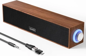Computer Speakers,Wooden Multimedia Digital Speaker,USB Powered 3.5mm AUX PC Speakers,Surround Sound Portable Computer Sound Bar Speaker for Desktop Laptop (Brown) bookshelf speakers,compact stereo speakers,hi-fi shelf speakers,