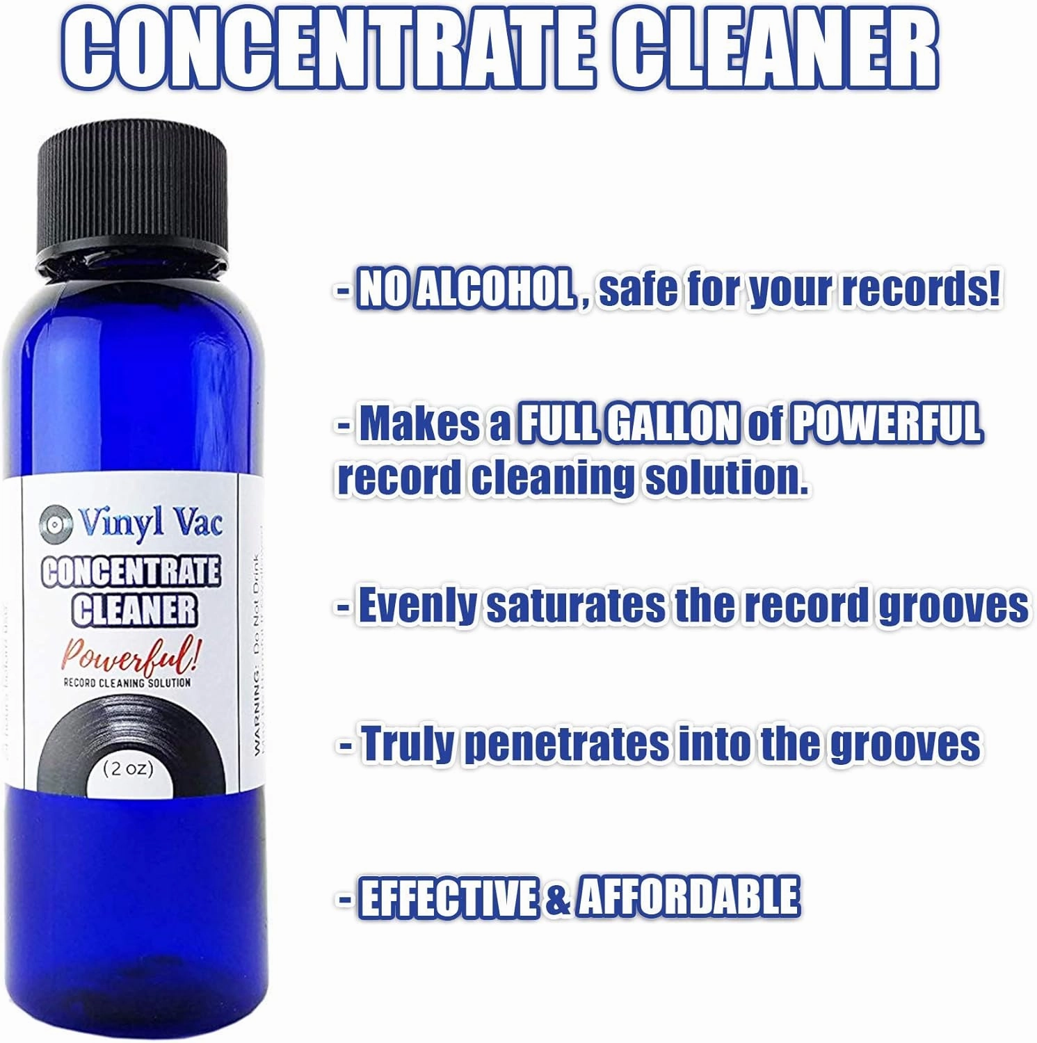 Concentrate Cleaner (2oz) w/NO ALCOHOL - SAFE FOR YOUR RECORDS!! Makes a FULL Gallon (128 oz) of Record Cleaning Solution (Part of The Record Cleaning Kit) (2oz)