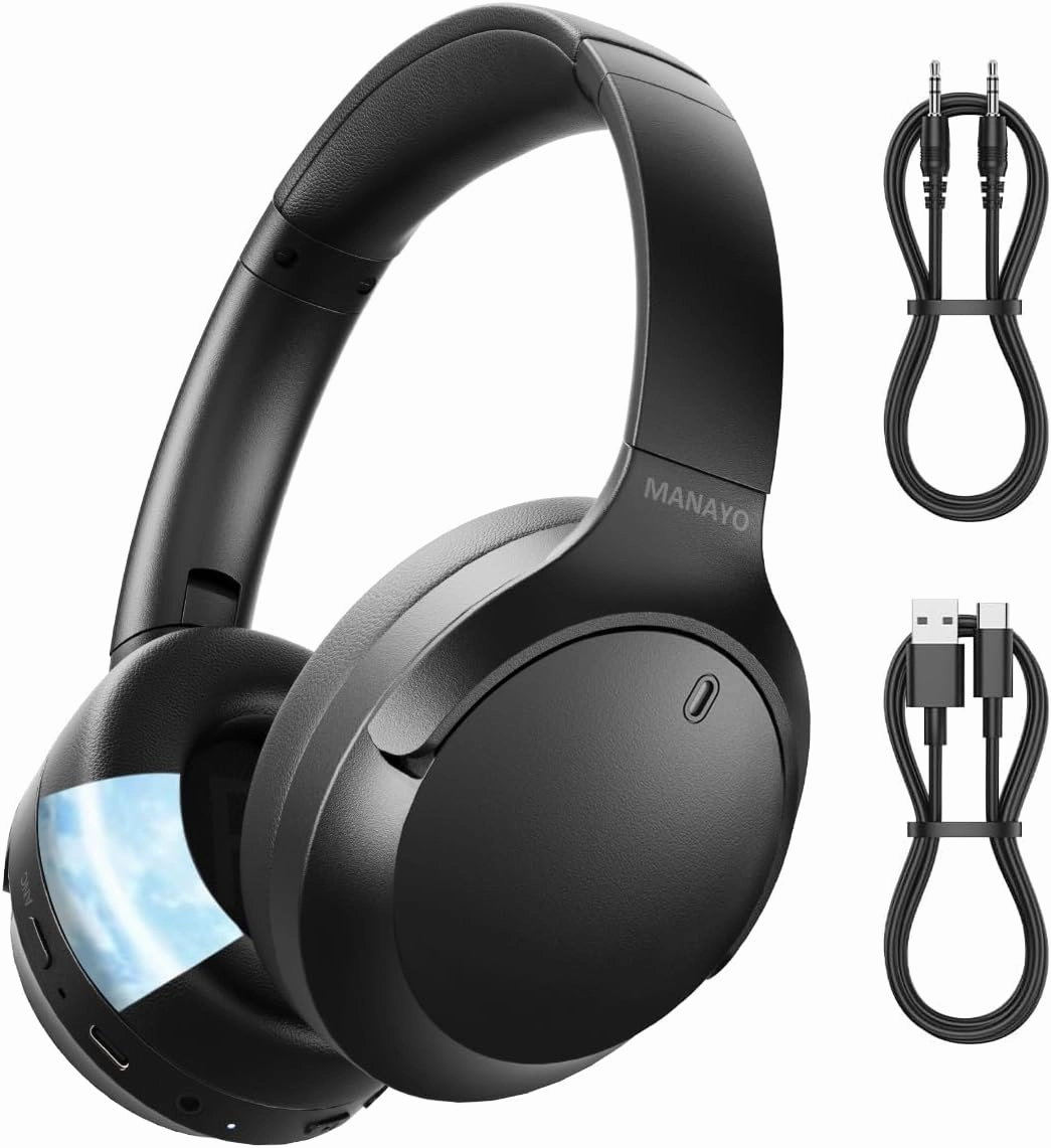 Cooling Gel Active Noise Cancelling Bluetooth Headphones,Upgraded Wireless/Wired Over The Ear ANC Headphones with Microphone for iPhone and Android, Overhead Headsets for Gym, Running, TV, PC noise cancelling headphones,ANC headphones,travel headphones,