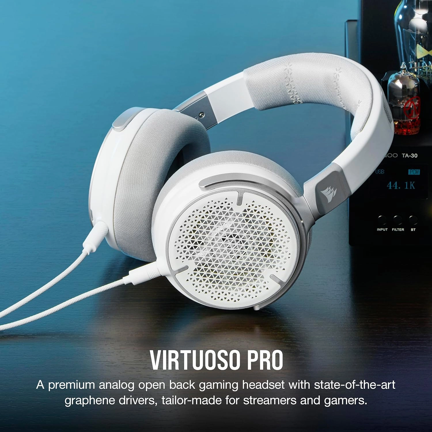 Corsair Virtuoso PRO Wired Open Back Gaming Headset - Detachable Uni-Directional Microphone - 50mm Graphene Drivers - 20Hz-40 kHz Frequency Response - White
