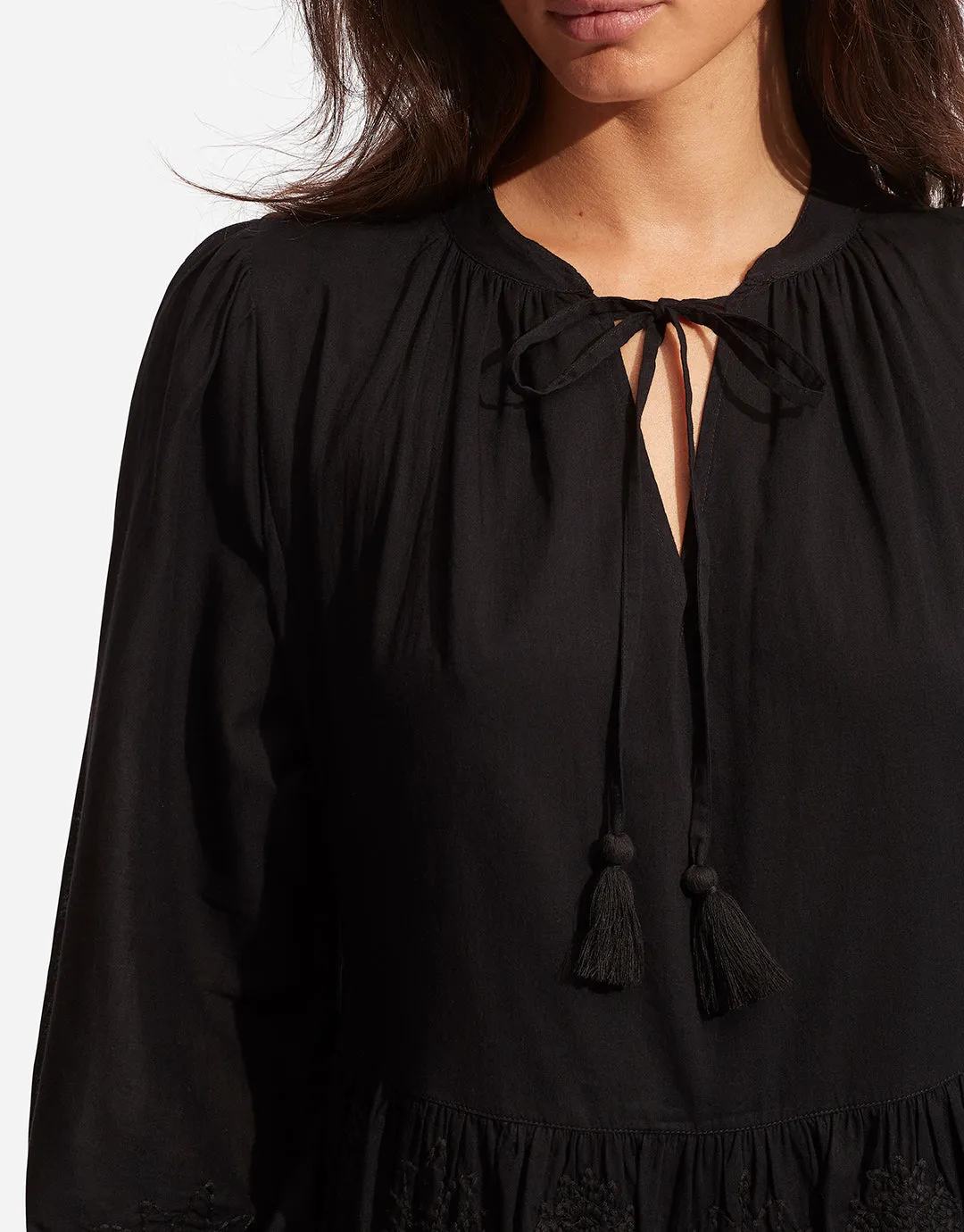 Corsica Embroidery Tier Dress - Black