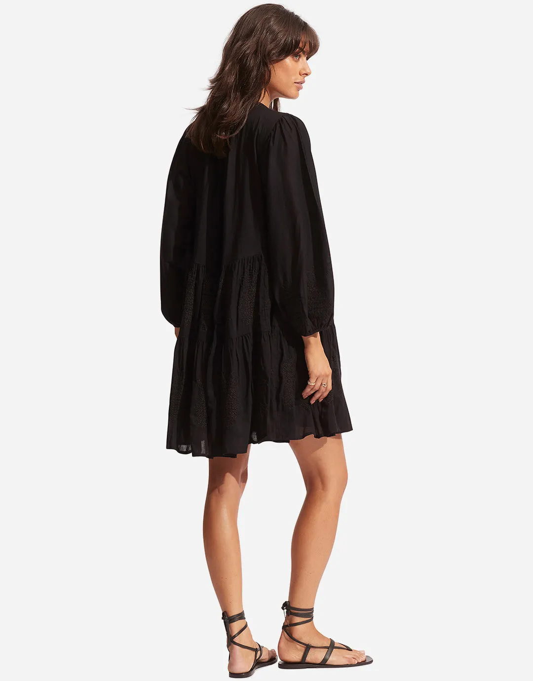 Corsica Embroidery Tier Dress - Black