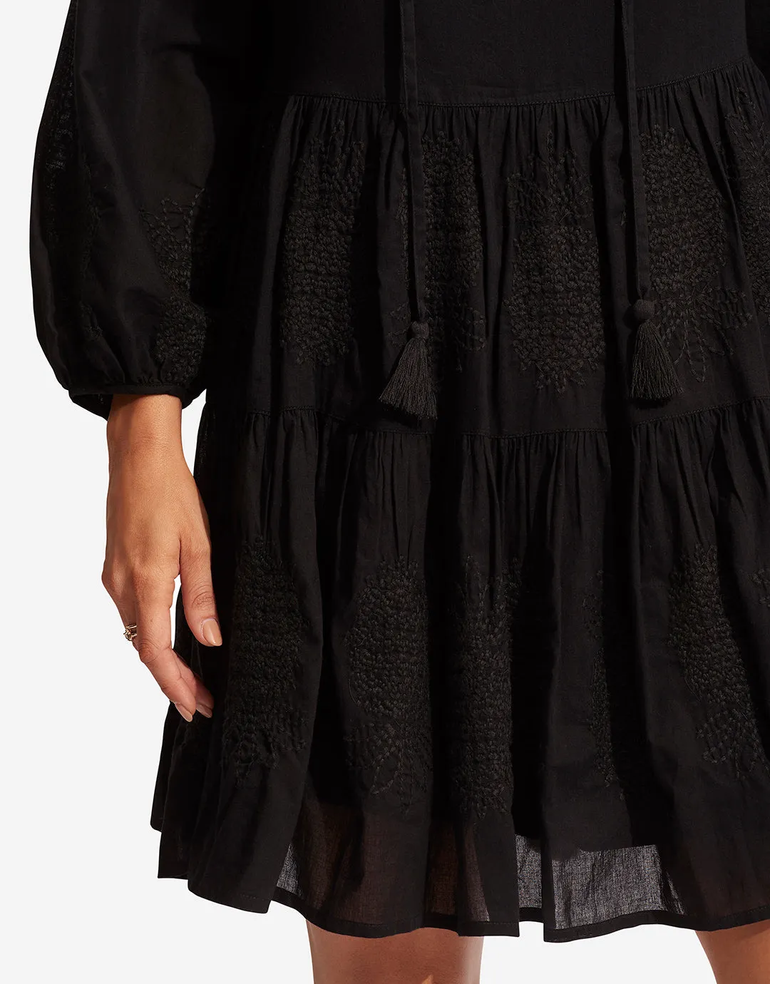 Corsica Embroidery Tier Dress - Black