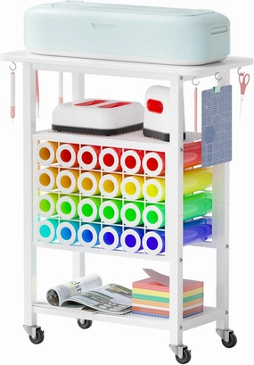 Craft Organizers and Storage for Cricut Machines, Rolling Storage Cart/Shelf with 24 Vinyl Roll Holders, Cutting Machine Stand Workstation Cabinet Desk Stand for Cricut Craft Room Organization vinyl accessories,turntable parts,record player tools,