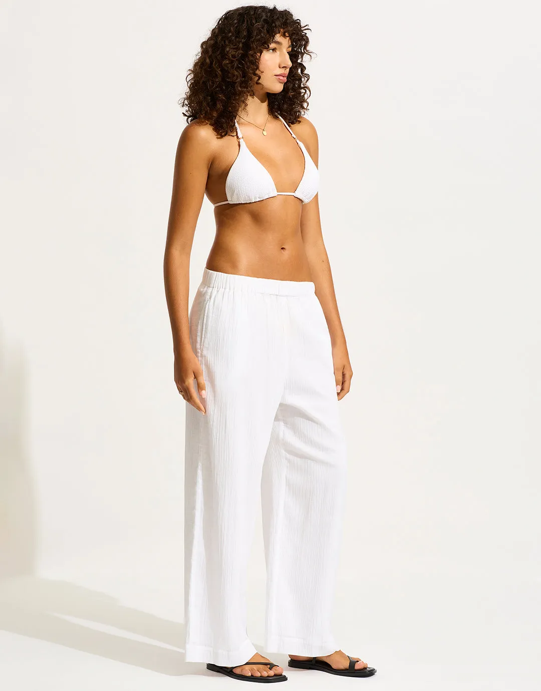 Crinkle Twill Beach Pant - White