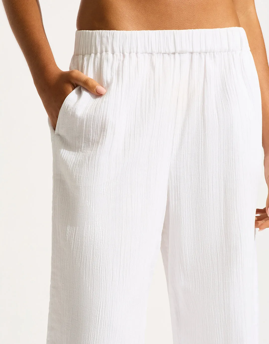 Crinkle Twill Beach Pant - White