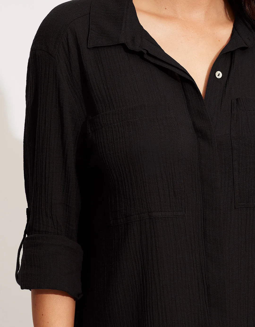 Crinkle Twill Beach Shirt - Black