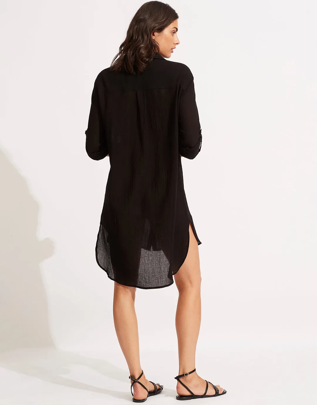 Crinkle Twill Beach Shirt - Black