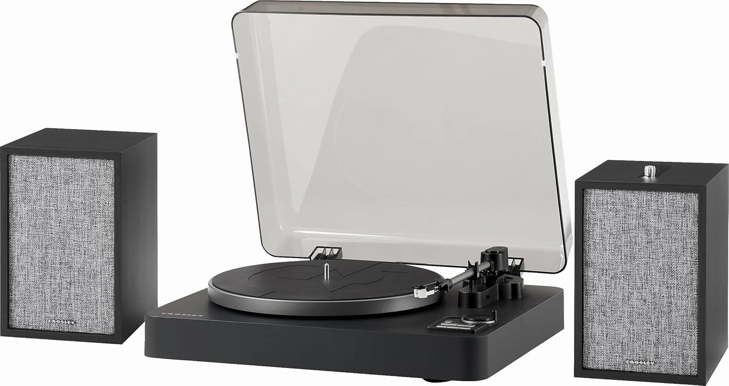 Crosley KT300B Fully Automatic Belt-Drive Bluetooth Turntable Record Player with S200A Stereo Speakers, Black belt-drive turntable,vinyl record player,audiophile turntable,