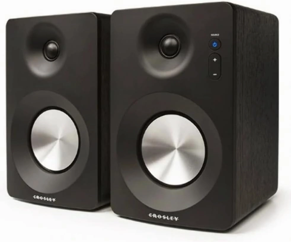 Crosley S100A-BK Bluetooth Enabled Powered Stereo Speakers, Black (Pair) bookshelf speakers,compact stereo speakers,hi-fi shelf speakers,