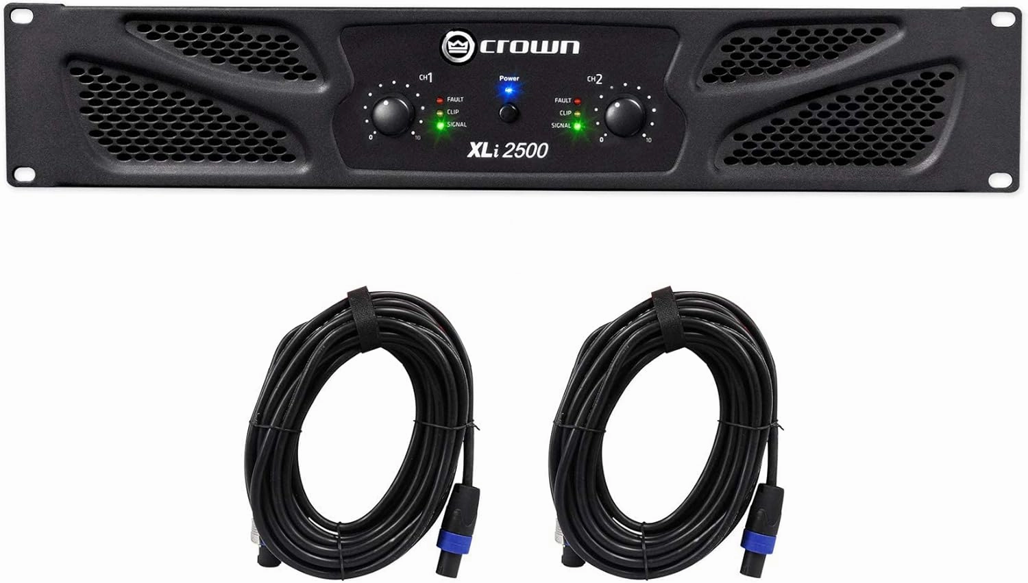 Crown Pro Audio XLi2500 1500 Watt 2 Channel DJ/PA Power Amplifier Amp XLI 2500 Bundle with (2) RockvilIe RCSS1425 25' 14 AWG Speakon to Speakon Speakers Cable 100% Copper power amplifier,stereo amp,hi-fi power amp,