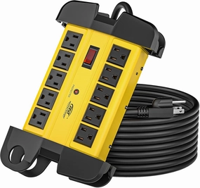 CRST 10-Outlets Heavy Duty Power Strip Metal Surge Protector with 15 Amps, 15-Foot Power Cord 2800 Joules for Garden, Kitchen, Office, School, ETL Listed(3165047) (10-Outlet, Yellow) power cord,hi-fi power cable,AC power lead,