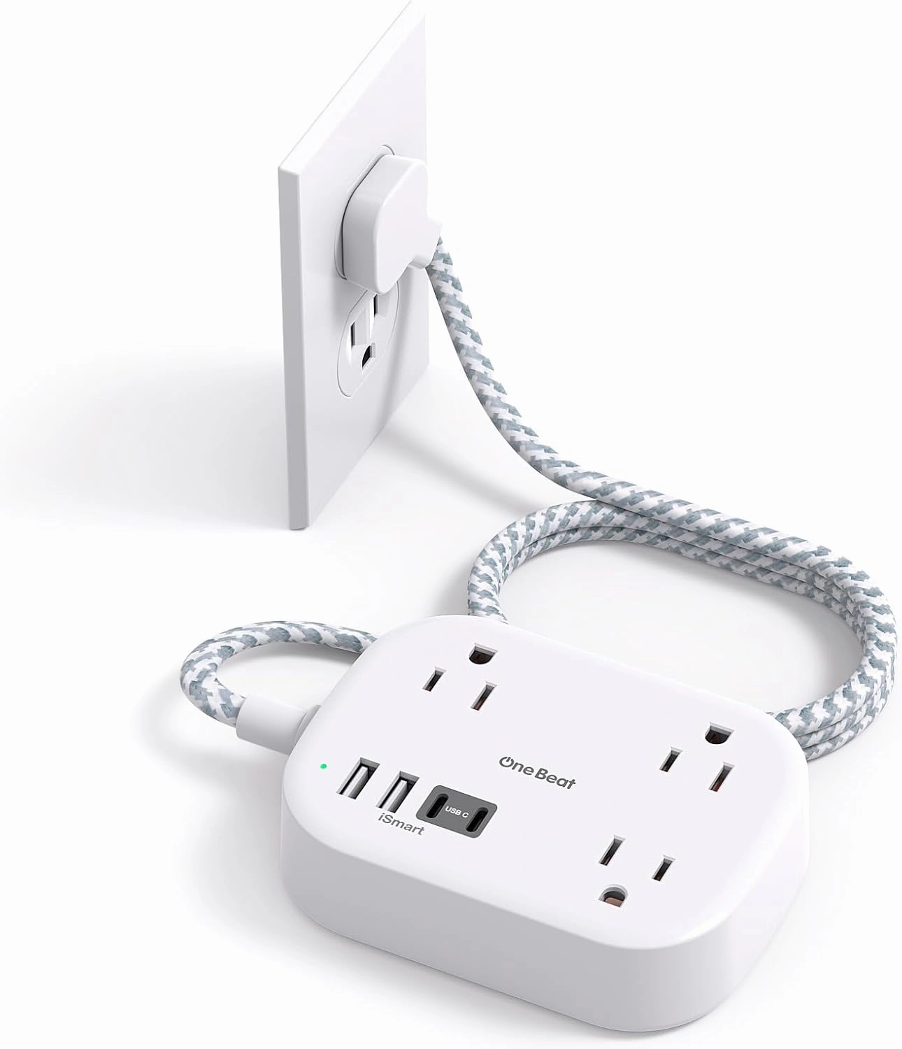 Cruise Essentials 2025,One Beat Travel Power Strip with USB C,Flat Plug Extension Cord with 3 Outlets 4 USB Ports(2 USB C),5 ft Desk Wall Outlet Extender,Non Surge Protector for Cruise,Dorm Room,ETL power cord,hi-fi power cable,AC power lead,