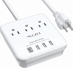 Cruise Essentials,6 Ft Power Strip with 3 Outlets and 4 USB Ports(1 USB C), Non Surge Protector for Cruise Ship, Travel, Home Office, ETL Listed, White power cord,hi-fi power cable,AC power lead,
