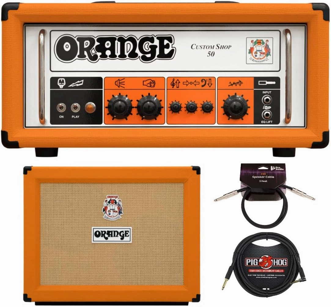 CS50 Custom Shop 50W Tube Amp Head Bundle with PPC212OB 120W 2x12-Inch Open Back Cabinet, 3-Feet Speaker Cable, and 10-Feet Guitar Cable (4 Items) tube amplifier,valve amp,audiophile tube stereo,