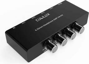 Cubilux 4-Channel 6.35 Headphone Amplifier Aluminum Audio Amp,Ultra-Low Noise Mini Earphone Splitter for Music Sharing/Monitoring, 1/4 "TRS Headphone Output and TRS Audio Input-DC 5V Power Supply headphone amplifier,portable amp,desktop headphone amp,