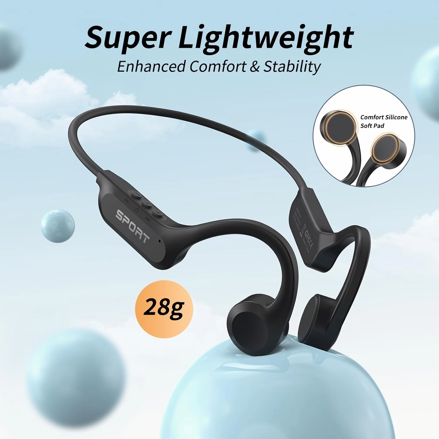 CXK Bone Conduction Headphones Bluetooth 5.3 Open Ear Headphones with Mic, Premium Loud Sound 8Hrs Playtime Bluetooth Headphones, IPX6 Waterproof Sports Headset for Running, Cycling, Walking