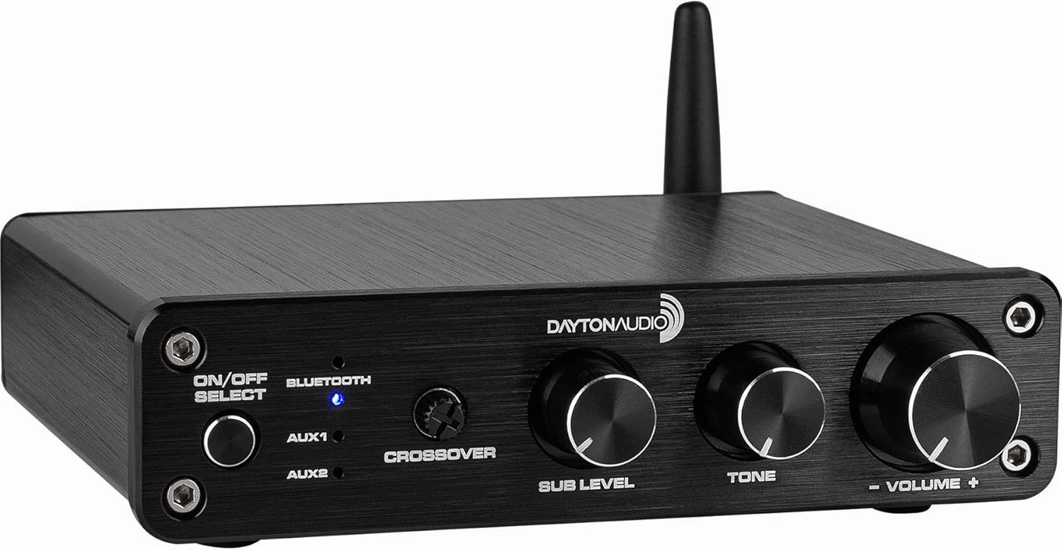 Dayton Audio DTA-2.1BT2 Bluetooth 5.0 Stereo Audio 2.1 Channel Amplifier Receiver Mini Hi-Fi Class D Integrated Amp 2.1 CH for Home Speakers 100W and 100W Sub Output integrated amplifier,stereo receiver,hi-fi amp combo,