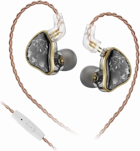 DB2 IEM Earphones with Mic Music Control: Resin 1BA 1DD Hybrid in Ear Monitor Headphones with 2Pin Detachable Cable,3.5mm Wired Earbuds for Gaming/Audiophile/Musician (Black in-ear monitors,hi-fi IEMs,studio earphones,