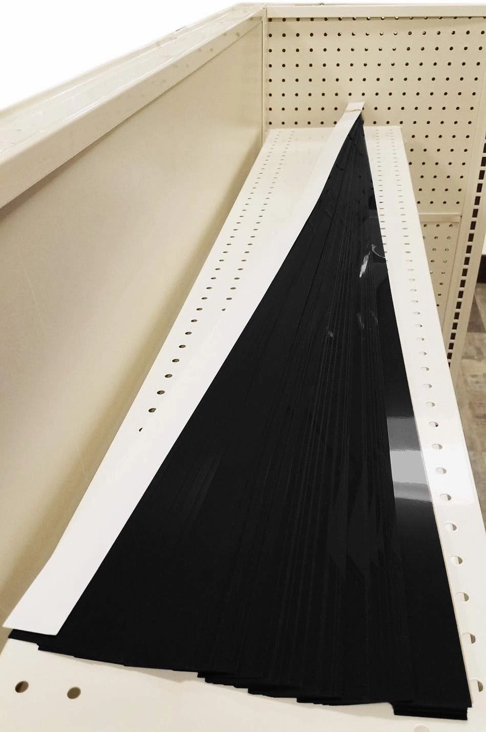 Decorative Gondola Shelving Pre Cut Vinyl Insert Strips 48" x 1.25" Shelf C-Channel, Black, 100 Pack