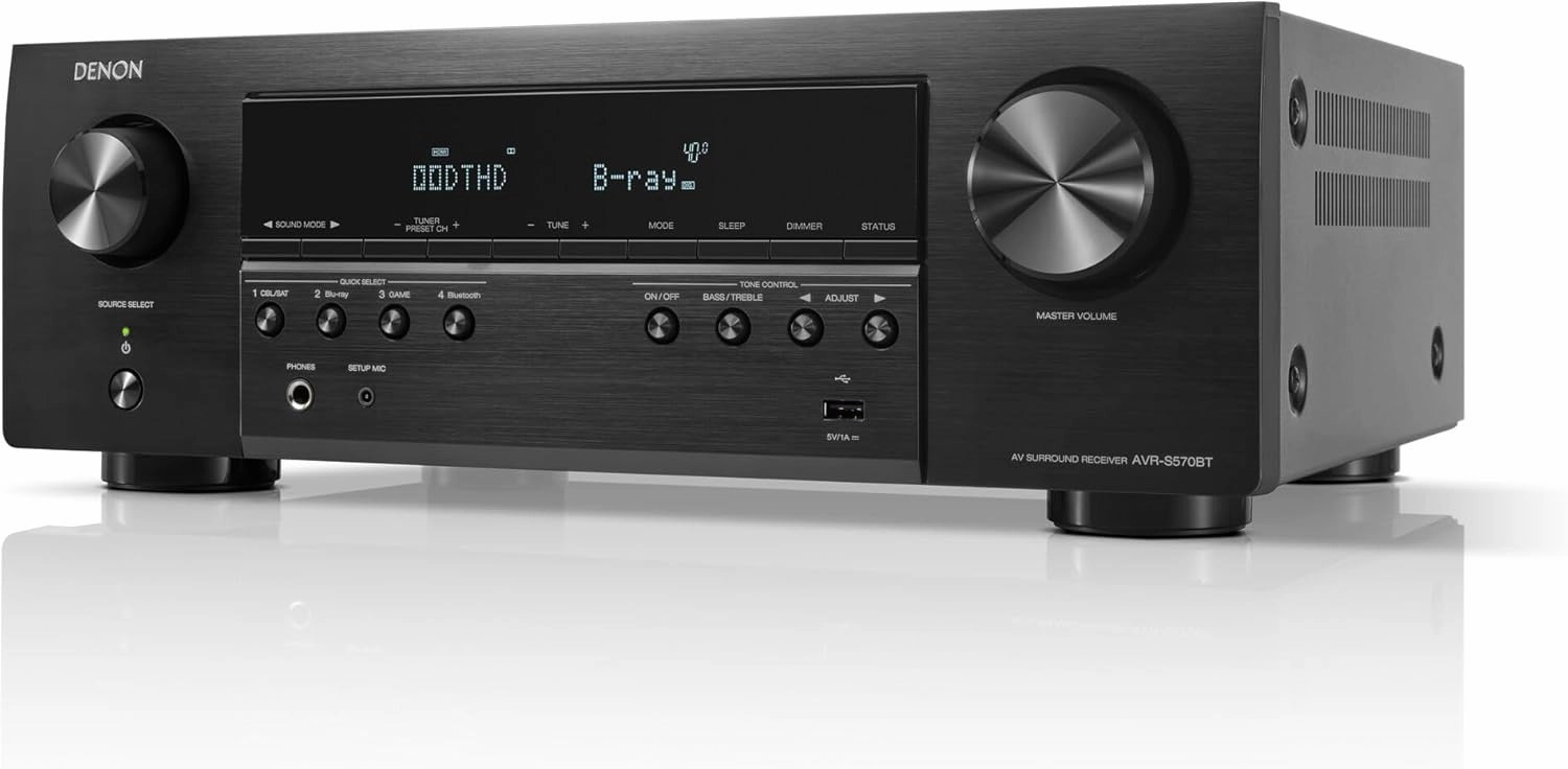 Denon AVR-S570BT 5.2 Channel AV Receiver - 8K Ultra HD Audio & Video, Enhanced Gaming Experience, Wireless Streaming via Built-in Bluetooth, (4) 8K HDMI Inputs, Supports eARC, HD Setup Assistant AV receiver,surround receiver,home theater amplifier,