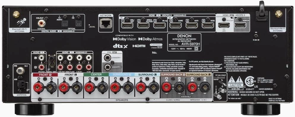 Denon AVR-S970H 8K Ultra HD 7.2 Channel (90Watt X 7) AV Receiver 2022 Model - Built for Gaming, Music Streaming, 3D Audio & Video, Alexa   HEOS, Black (Renewed)