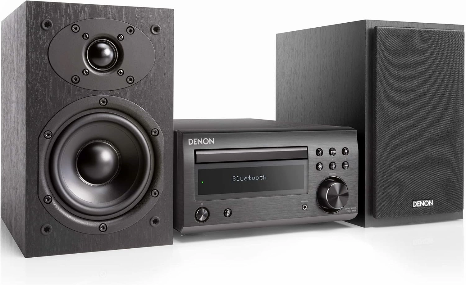 Denon D-M41 Home Theater Mini Amplifier and Bookshelf Speaker Pair - Compact HiFi Stereo System with CD, FM/AM Tuner and Wireless Bluetooth Music | Perfect for Small Rooms and Home Cinema bookshelf speakers,compact stereo speakers,hi-fi shelf speakers,