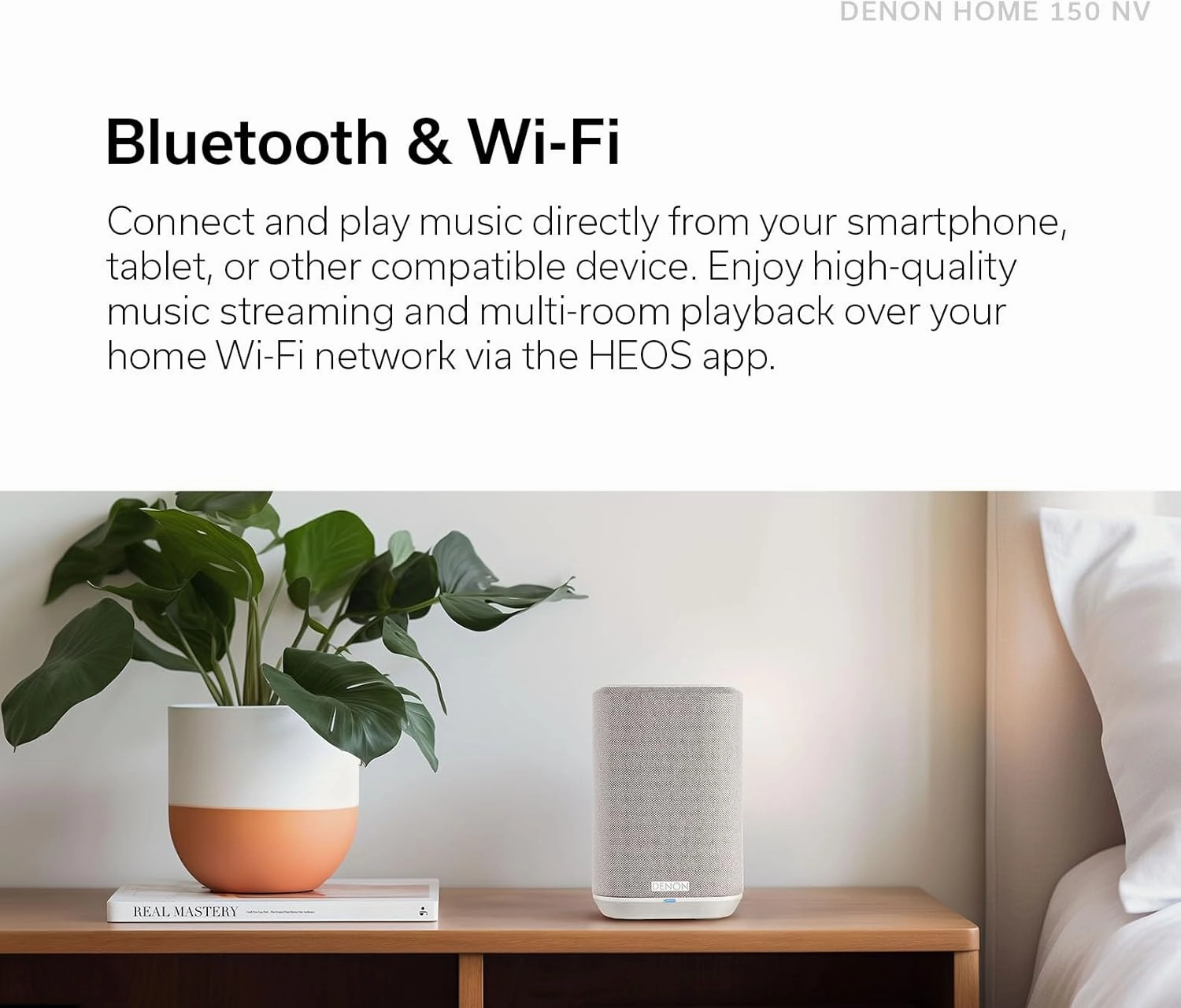 Denon Home 150 NV Wireless Speaker (Black), 1" Tweeter, 3.5" Woofer, Home Speaker with HEOS Built-in, AirPlay 2, and Bluetooth, Multi-Room Streaming, Simple Setup, Compact Design