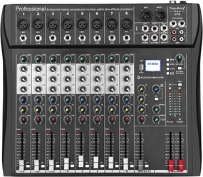 Depusheng DT8 Professional Mixer Sound Board Console 8 Channel Desk System Interface Digital USB Computer MP3 Input 48V Phantom Power Stereo DJ Studio FX Steel Chassis,Black audio interface,USB interface,music recording input,