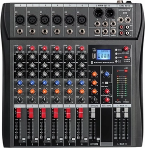 Depusheng DX6 Professional Mixer Sound Board Console 6 Channel Desk System Interface Digital USB MP3 Input 48V Phantom Power Stereo DJ Studio FX Steel Chassis,Black Bluetooth USB Audio Mixer for PC balanced output player,audiophile player,hi-res digital pl