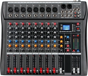 Depusheng DX8 Professional Mixer Sound Board Console 8 Channel Desk System Interface Digital USB MP3 Input 48V Phantom Power Stereo DJ Studio FX Steel Chassis,Black Bluetooth USB Audio Mixer for PC mixer console,audio mixing desk,DJ console,