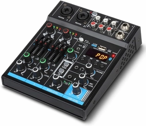 Depusheng M4 Portable Mini Mixer 4-Channel Audio Mixer DJ Console with Sound Card, Bluetooth Function, USB, 48V Phantom Power for PC Recording Webcast Party audio interface,USB interface,music recording input,