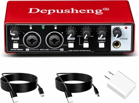 Depusheng RED USB Audio Interface for Recording Music, XLR Interface with 48 V Phantom Power, Audio Box for Guitarists,Podcasters or Producers to record and playback studio quality sound audio interface,USB interface,music recording input,