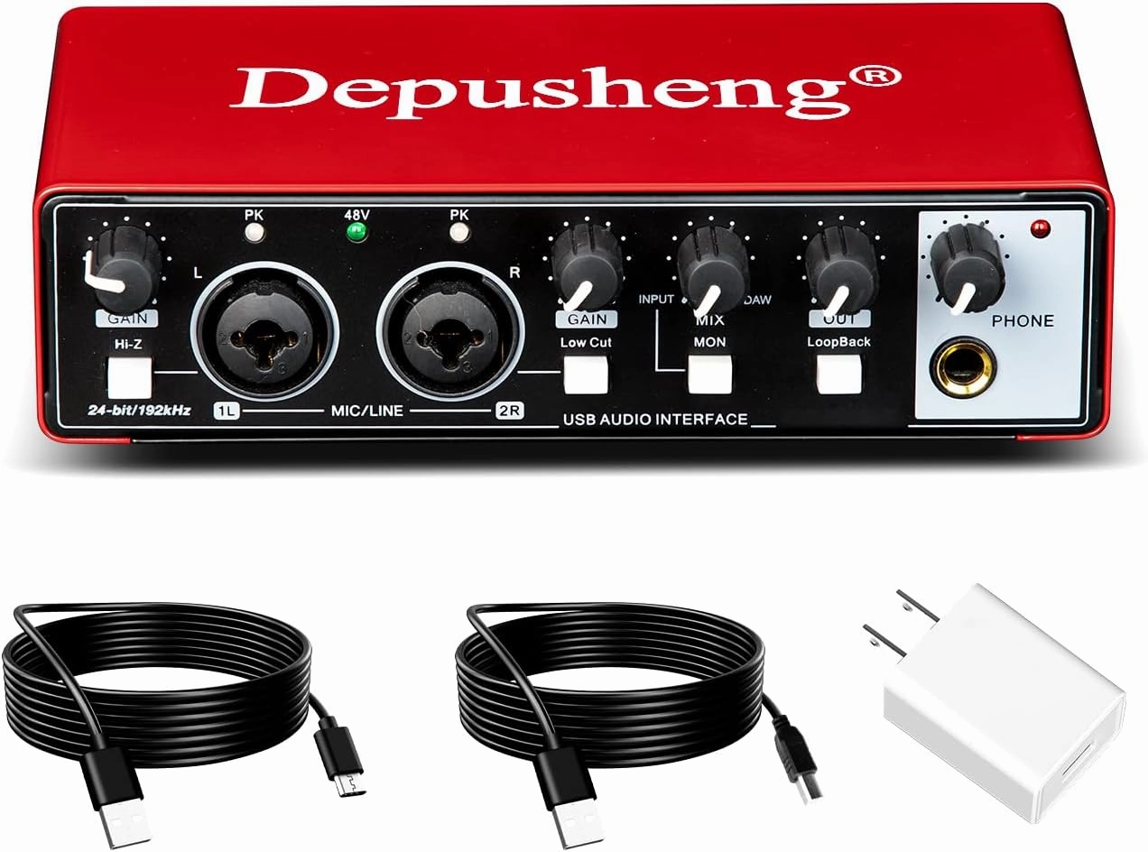 Depusheng RED USB Audio Interface for Recording Music, XLR Interface with 48 V Phantom Power, Audio Box for Guitarists,Podcasters or Producers to record and playback studio quality sound audio interface,USB interface,music recording input,
