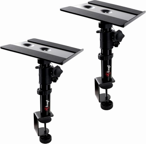 Desktop Speaker Stands Pair, Clamp-on Monitor Speaker Stand Riser Set of 2, 6.7x7.9 Metal Tray, -10 to  10 Tilt Angle, Ideal for 3 to 4-inch Monitor Speaker, Bookshelf Speaker speaker stands,monitor stands,floor speaker holders,