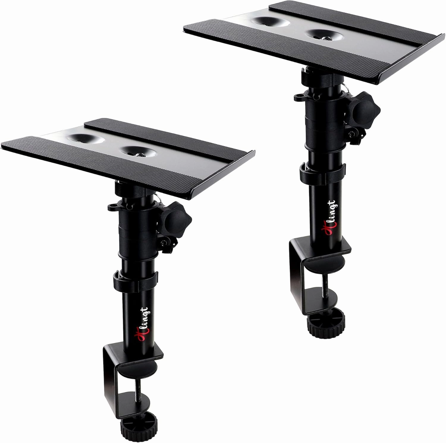 Desktop Speaker Stands Pair, Clamp-on Monitor Speaker Stand Riser Set of 2, 6.7x7.9 Metal Tray, -10 to  10 Tilt Angle, Ideal for 3 to 4-inch Monitor Speaker, Bookshelf Speaker speaker stands,monitor stands,floor speaker holders,