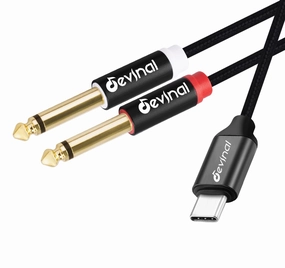 Devinal USB C to 1/4" inch Audio Cable, Type C to Dual 6.35mm TRS Stereo Aux Cord Y Splitter for Smartphone, Tablet, Laptop Link Amplifier, Mixing Console Mixer, Speaker, 10 Feet mixer console,audio mixing desk,DJ console,