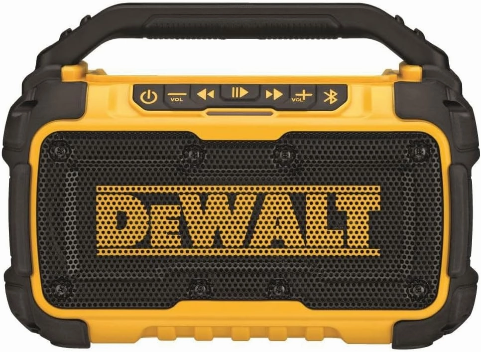 DEWALT 20V MAX Bluetooth Speaker, 100 ft Range, Durable for Jobsites, Phone Holder Included, Lasts 8-10 Hours with Single Charge (DCR010) wireless speakers,portable Bluetooth speaker,multiroom speaker,