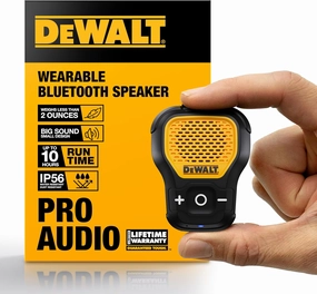 DEWALT Wearable Bluetooth Speaker (Updated Version), Clip-On Wireless Jobsite Pro Water-Resistant Portable Speaker (Non-Magnetic), Built-in Mic for Hands-Free Music/Calls, Bluetooth Speaker (Yellow) wireless speakers,portable Bluetooth speaker,multiroom sp