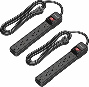 DEWENWILS 2-Pack 6-Outlet Power Strip Surge Protector, 6Ft Long Extension Cord, UL Listed, Low Profile Flat Plug, 15 Amp Circuit Breaker, 500 Joules, Wall Mount, Black power cord,hi-fi power cable,AC power lead,