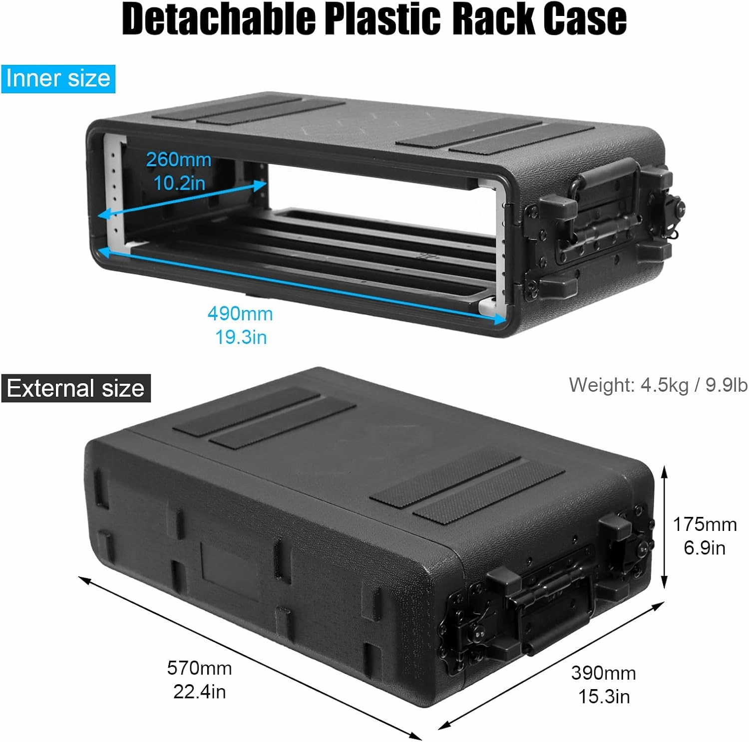 Diandian 2U Rack Case Shallow 12" Depth, 19" Rackmount Flight Case, Watertight Dust-Proof, Shock Mount for Amplifier, Pro Audio, DJ Mixer, Effects with Microphone Compartments