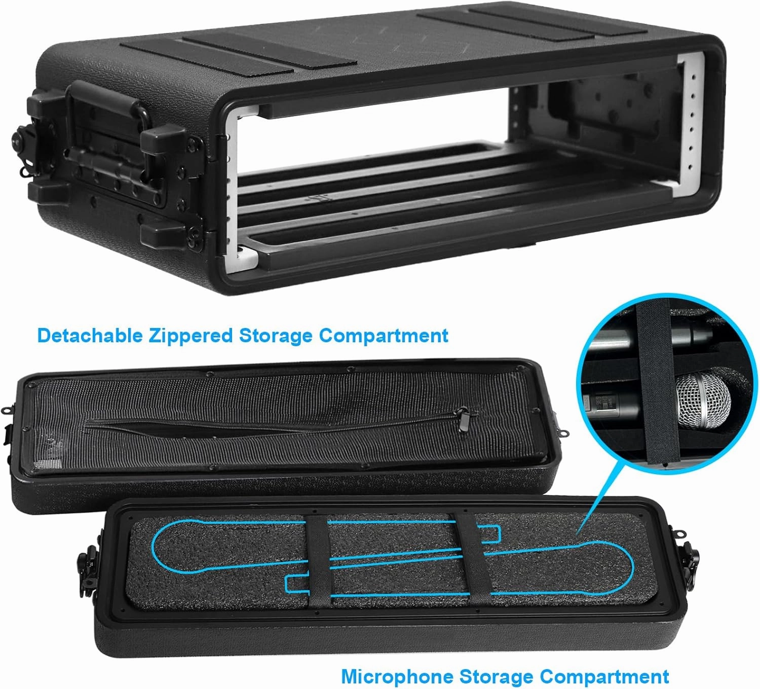 Diandian 2U Rack Case Shallow 12" Depth, 19" Rackmount Flight Case, Watertight Dust-Proof, Shock Mount for Amplifier, Pro Audio, DJ Mixer, Effects with Microphone Compartments