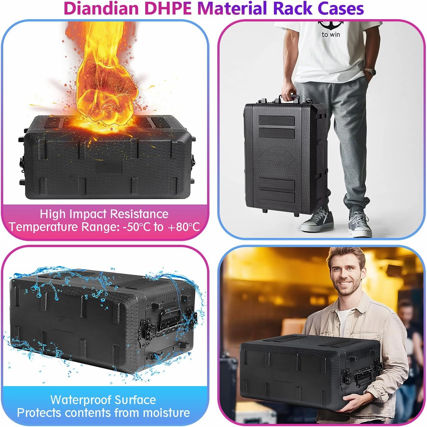 Diandian 2U Rack Case Shallow 17" Depth, 19" Rackmount Flight Case, Watertight Dust-Proof, Shock Mount for Amplifier, Pro Audio, DJ Mixer, Effects with Microphone Compartments
