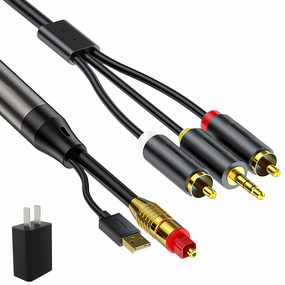 Digital Optical Cable to RCA Analog Audio Converter, Optical to RCA and 3.5mm Digital to Analog Converter for TV/PS4/Xbox/DVD SPDIF/TOSLINK/Optical Port to Sound Box Amplifier Headset (10ft) wireless audio bridge,Bluetooth transmitter,WiFi audio link,