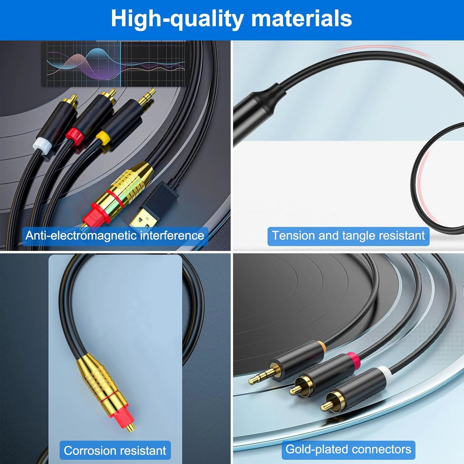 Digital Optical Cable to RCA Analog Audio Converter, Optical to RCA and 3.5mm Digital to Analog Converter for TV/PS4/Xbox/DVD SPDIF/TOSLINK/Optical Port to Sound Box Amplifier Headset (10ft)
