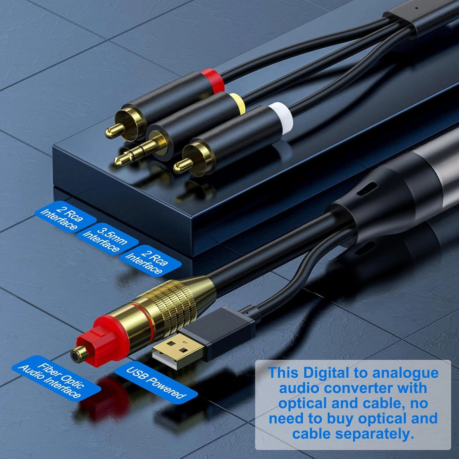 Digital Optical Cable to RCA Analog Audio Converter, Optical to RCA and 3.5mm Digital to Analog Converter for TV/PS4/Xbox/DVD SPDIF/TOSLINK/Optical Port to Sound Box Amplifier Headset (10ft)