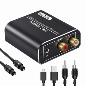 Digital to Analog Audio Converter, 192kHz DAC Digital Coaxial and Optical Toslink to Analog 3.5mm Jack Adapter and RCA (L/R) Stereo Audio Adapter with Optical Cable for HDTV Home Cinema Systems DAC,USB audio converter,digital to analog converter,